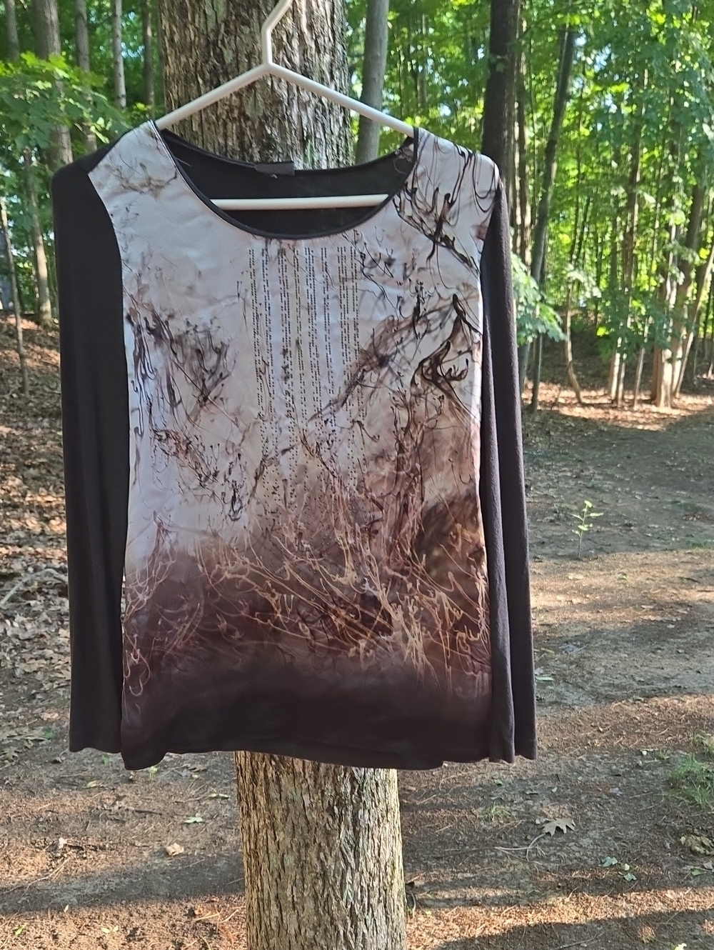 Barbara Lebek Women's Long-Sleeve Printed Front Tee - Brown & Black Black Beads